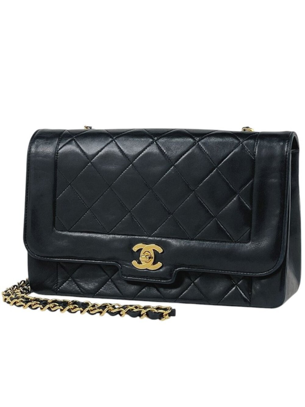 Chanel Shoulder Bag CC Logo Quilted Leather Black